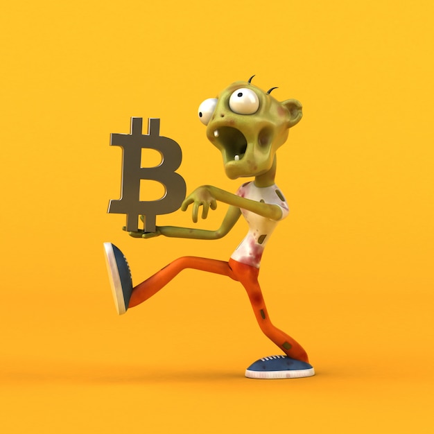 Foto zombie e bitcoin - illustrazione 3d