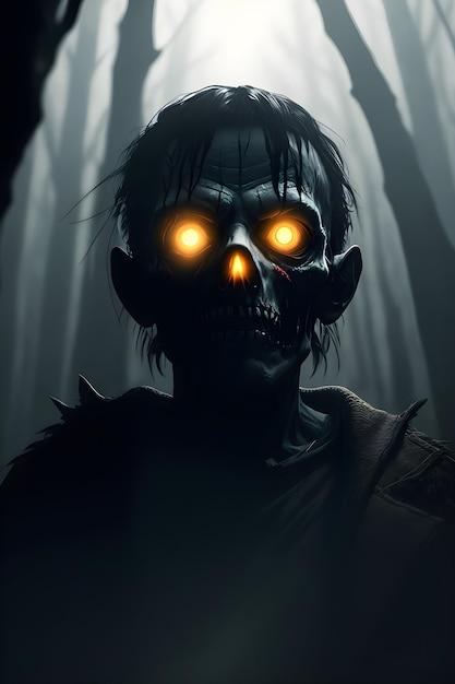 Cadavere di zombie nella foresta oscura concetto di halloween