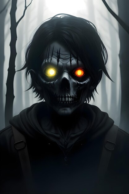 Premium AI Image  A dark anime character with a skull on his face