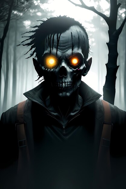 Труп зомби в темном лесу, концепция Хэллоуина