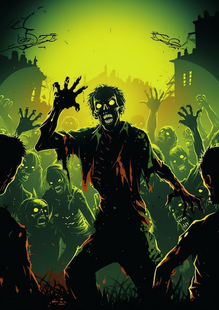 Foto una festa da ballo zombie con creature non morte che si scatenano al ritmo della musica del bordo della cornice di halloween