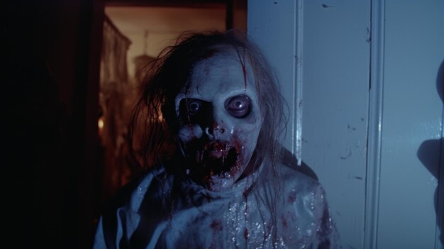 Foto zombie en mummie ontmoeten in spookachtig huis