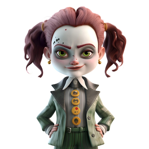 Zombie girl Halloween character 3D rendering Isolated white background