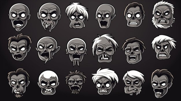 Photo zombie graveyard face vector icons set halloween stock