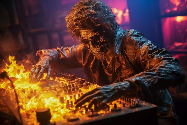 Zombie Grooves Halloweenfeest met Undead DJ Draaiende generatieve AI