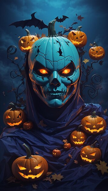 Photo zombie halloween art a combination of pumpkins and skulls as faces generative ai
