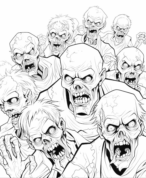 Zombie Halloween Party Crisp Coloring Book Pages Kids Spooky Adventure