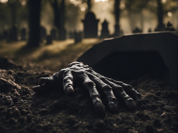 Zombie hand coming out of the graveyard