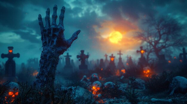 Zombie Hand Emerging From Graveyard