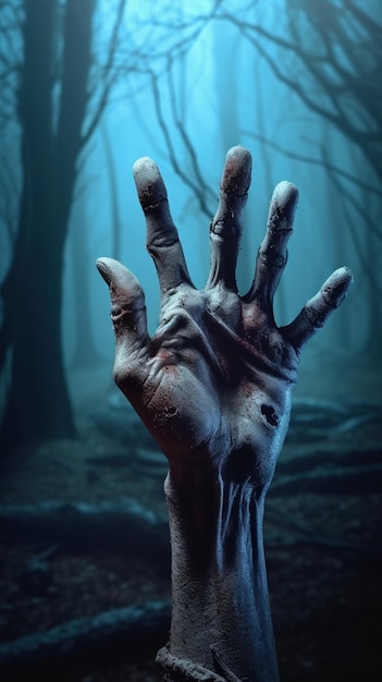 Зомби-рука Хэллоуин фон с зомби-рукой AI Generated