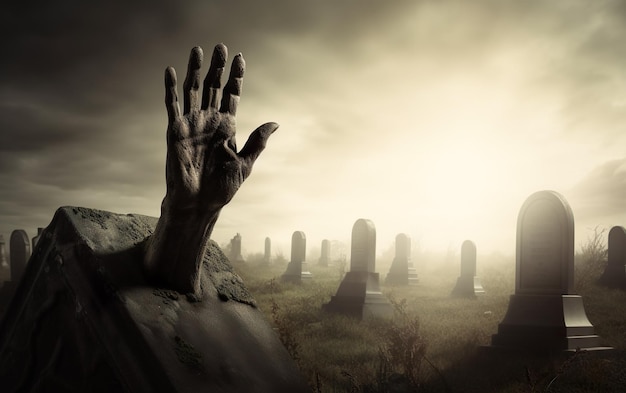 Рука зомби поднимается с кладбища Искусственный интеллект Генеративный искусственный интеллект