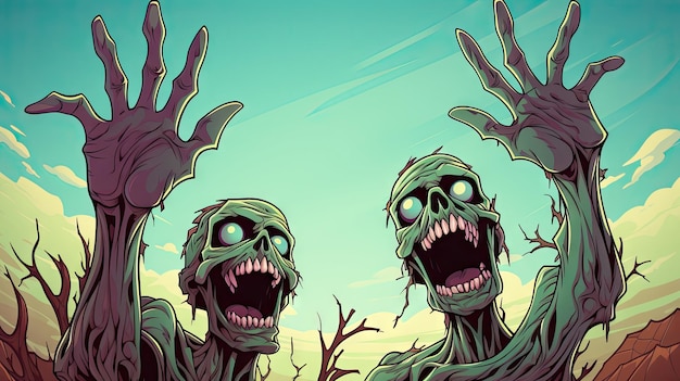 Zombie hands coming out of the ground Horror vector illustration