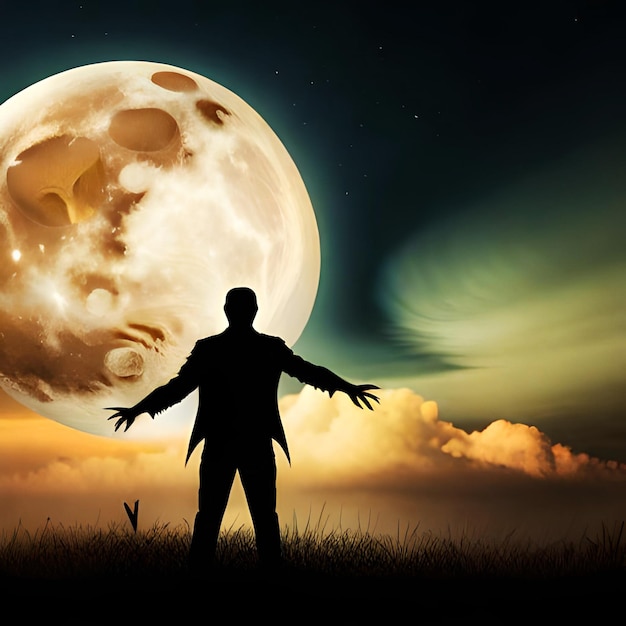 zombie hands and full moon background