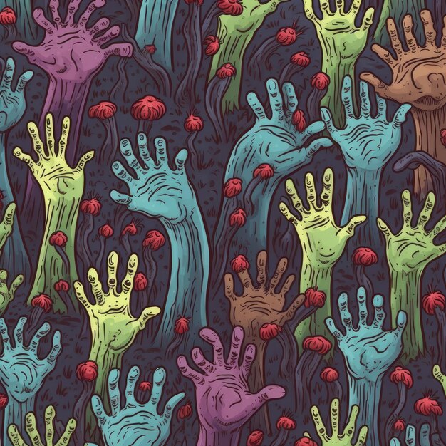 Zombie hands and tombstones seamless pattern