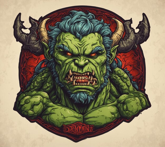 Zombie head with horns and wings Vector illustration Vintage style