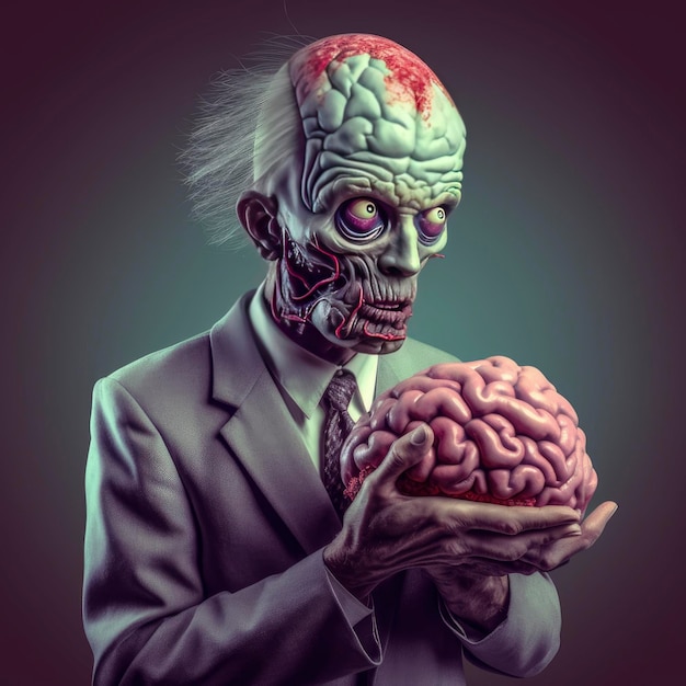 A zombie holding a human brain