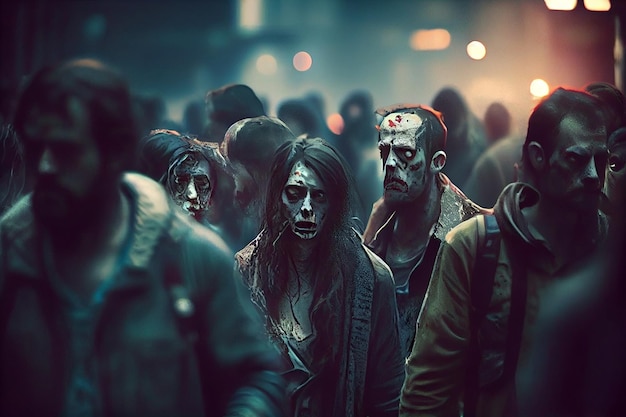 Zombie horde. Zombie apocalypse scene. Generative ai Stock Illustration