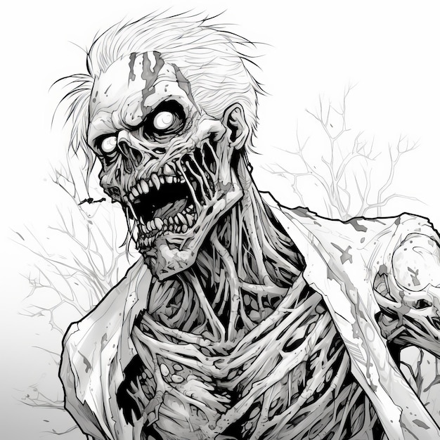 Photo zombie ink illustration in the style of frank cho