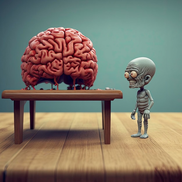 A zombie looking at a brain