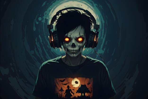 Photo zombie man skull eye reds environment terrifying illustration digital