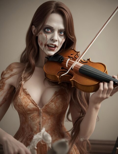 Photo zombie playing violin generative ai
