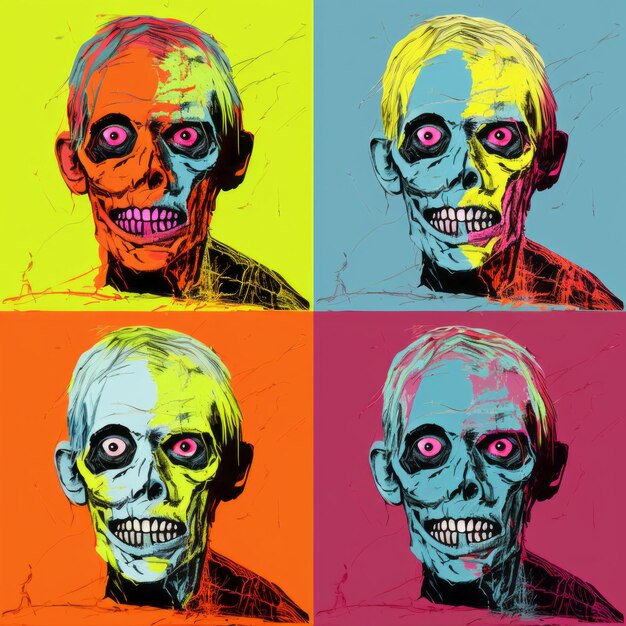 Zombie Pop Art Canvas Print Andy Warhol stijl met 4 heldere portretten