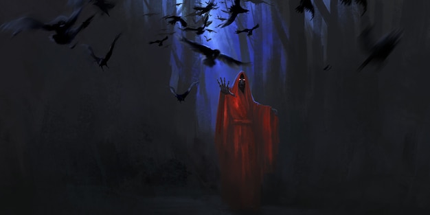 Zombie in red robe illustration.