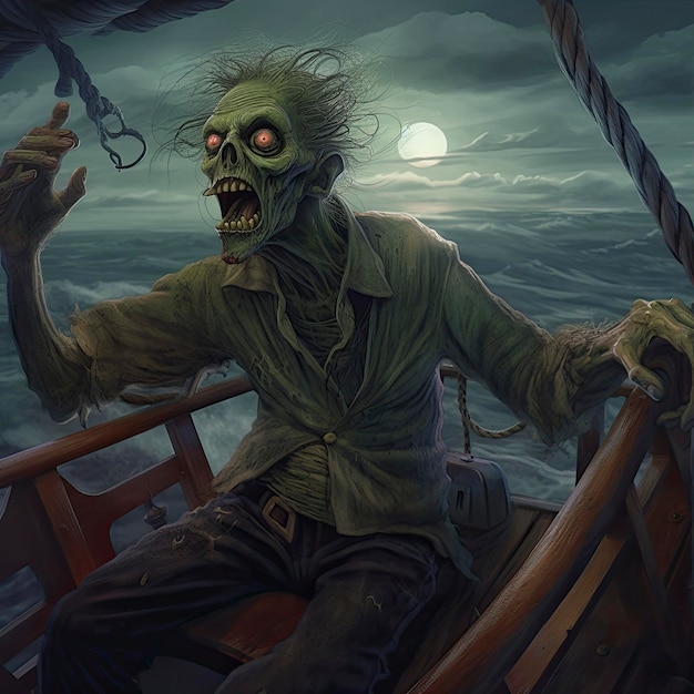 A zombie on a ship at sea