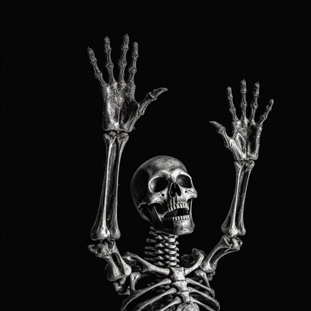 Photo zombie skeleton hand rising in dark halloween night