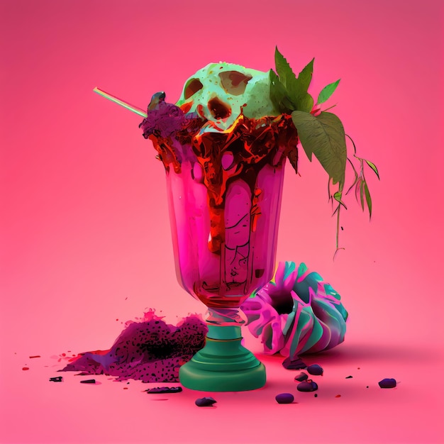 Zombie Tiki Cocktail Mocktail with Skull Halloween Party Coctail Autumn Drink Abstract Generative AI Illustration