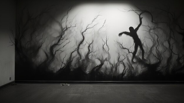 Photo zombie wall sculpture dark trees detailed ink illustrations theatrical gestures