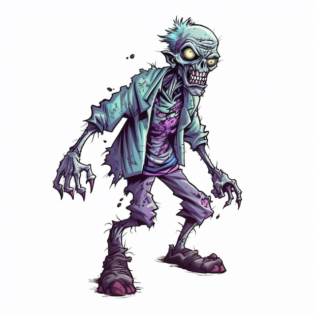 Photo zombie with a broken arm and a purple shirt generative ai