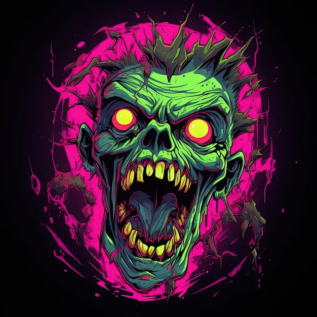 A zombie with glowing eyes and a green head