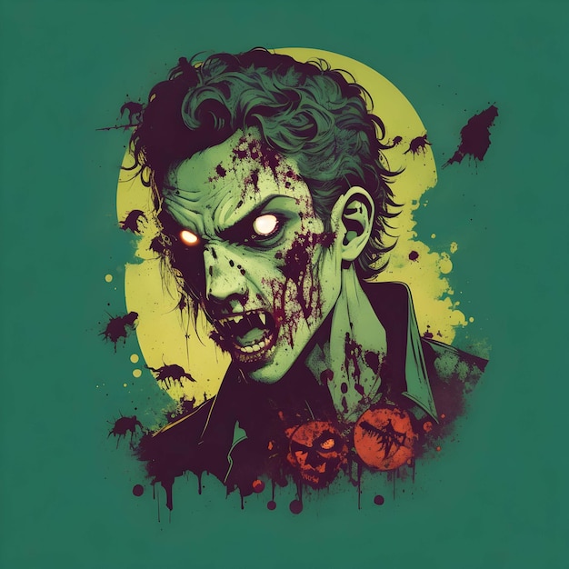 A zombie with a green background and the word zombie on it.