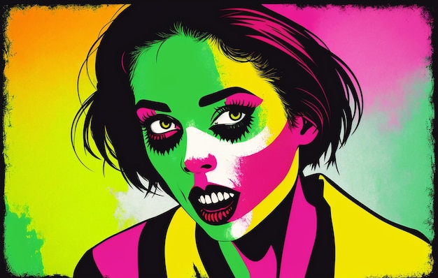 Zombie woman portrait on a grunge background in pop art comic style generative ai