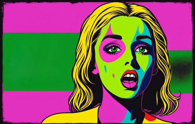 Zombie woman portrait on a grunge background in pop art comic style Generative AI