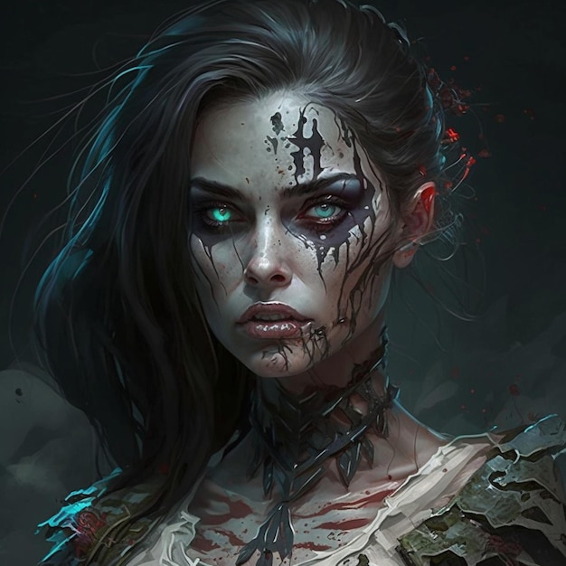 Zombie woman with hollow eyes