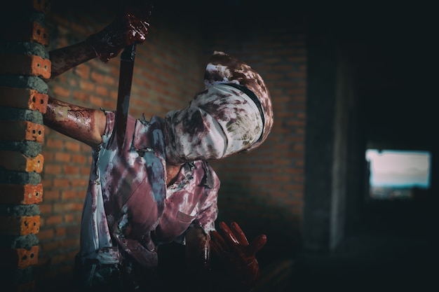 Foto zombie womanhorror ha sparato alla spaventosa malvagia infermiera pazza dottorepsychosis womanhalloween tema scuro