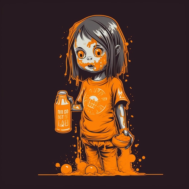 zombie young little girl made of orange juice