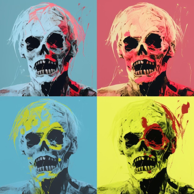 Foto ritratti di teschi di zombiecore nello stile di andy warhol