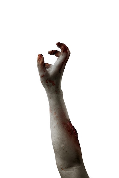 Zombiehanden met wond die over witte achtergrond wordt geïsoleerd