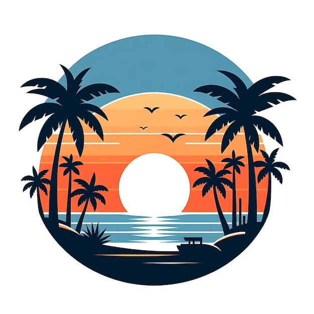 Zomer achtergrond met zonsondergang en palmbomen illustratie