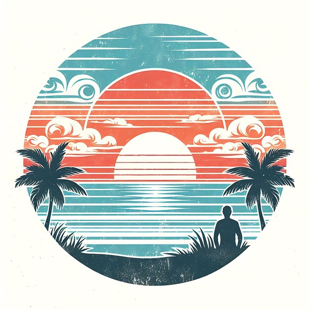 Foto zomer achtergrond met zonsondergang en palmbomen illustratie