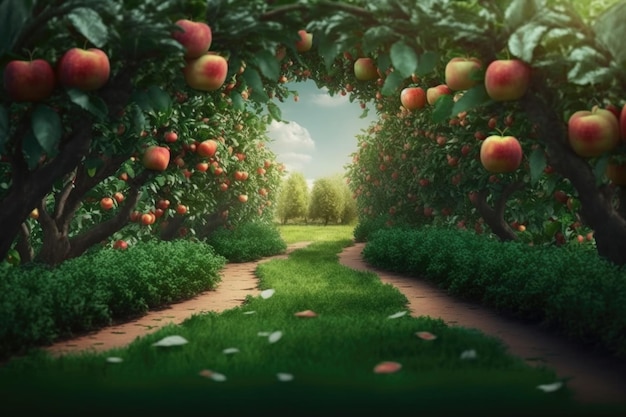 Zomer Apple Tuin Illustratie AI Generatief