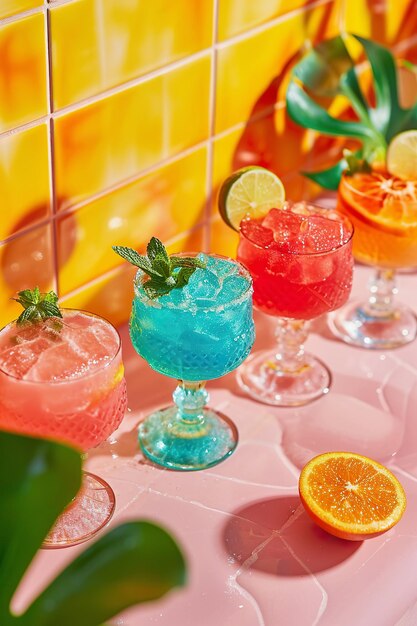 Foto zomer cocktails op een levendige tegelbar zwembadfeestje