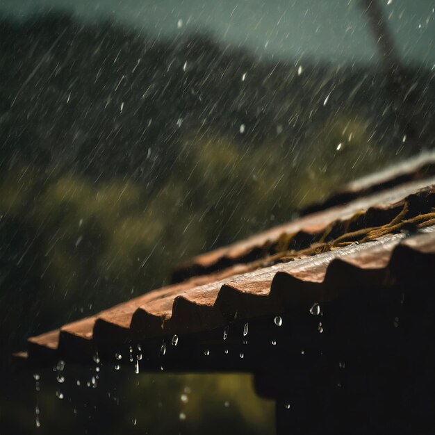 Zomer douche regen regendruppels vallen van het dak