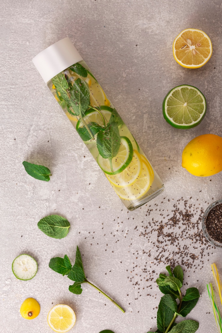 Foto zomer drankje. detox met citrus en munt