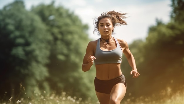 Zomer fitness in de frisse lucht jonge vrouw loopt een marathon
