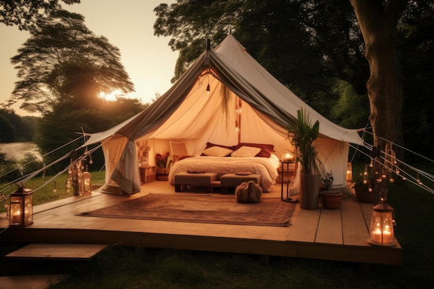 Zomer glamping tent Vakantie buiten Genereer Ai