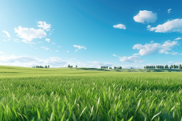 Zomer groen veld en blauwe lucht met witte wolken